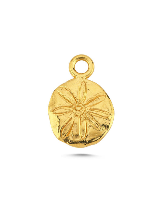 Altın Kaplama Gümüş Yuvarlak Kolye Ucu - Dalga ve Çiçek