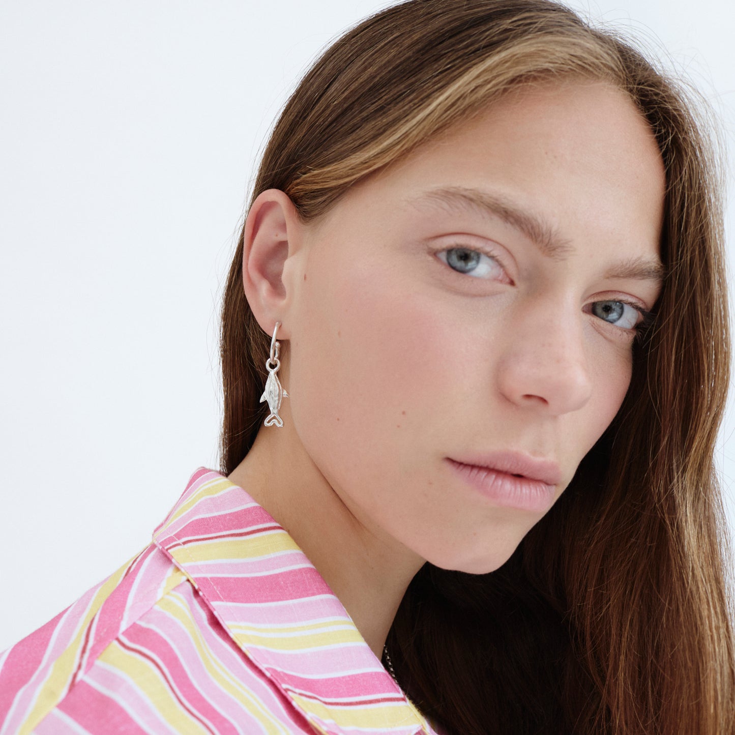 altın kaplama ve gümüş küpe seti - ters lale, küçük çiçek ve küçük balık image 4