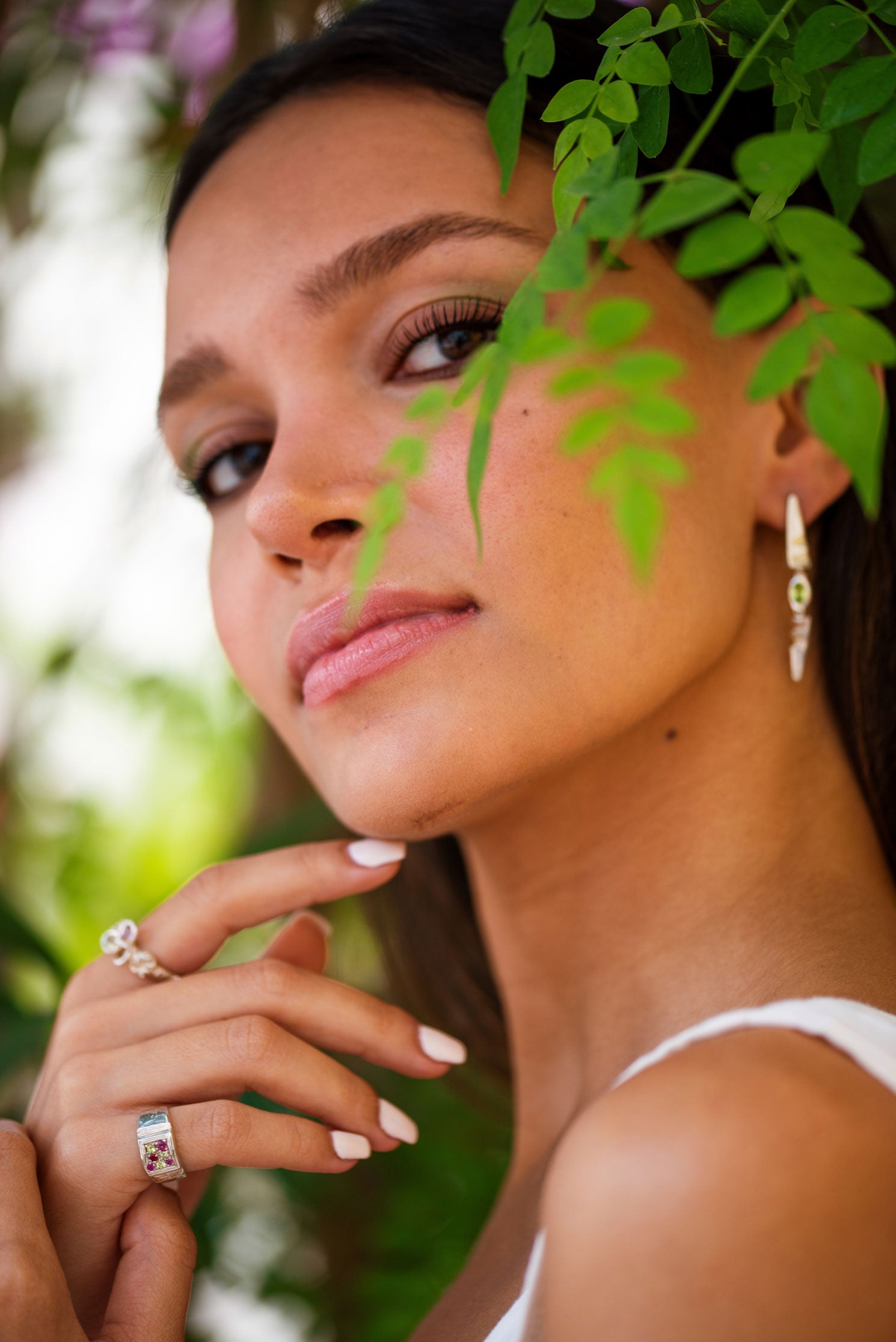 peridot yakut ve rodalit taşlı gümüş serçe parmak yüzük - nostalgia image 3