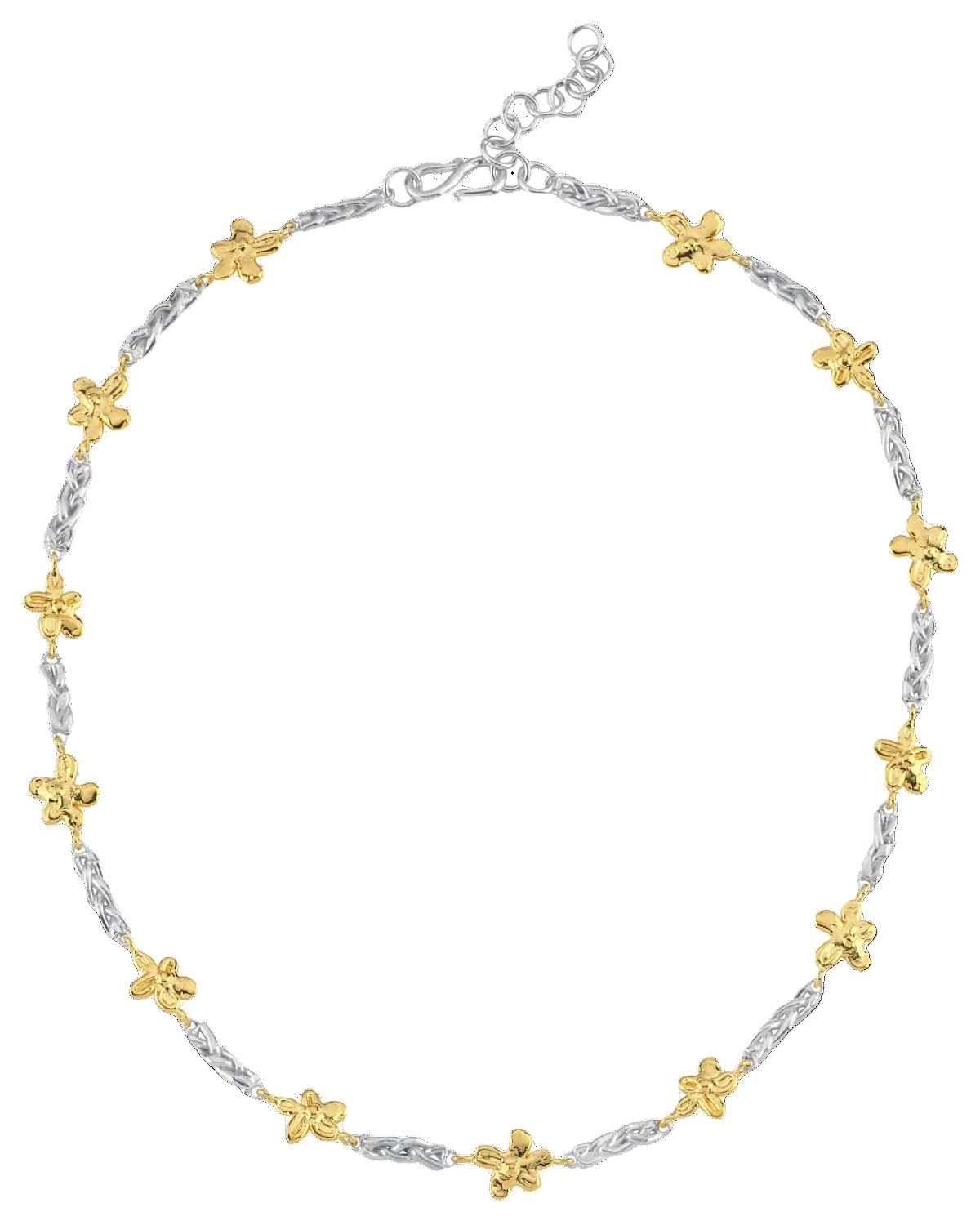 altın kaplama ve gümüş örgülü ve çiçekli kolye image 0