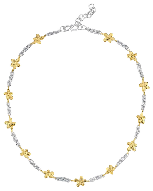 altın kaplama ve gümüş örgülü ve çiçekli kolye image 0