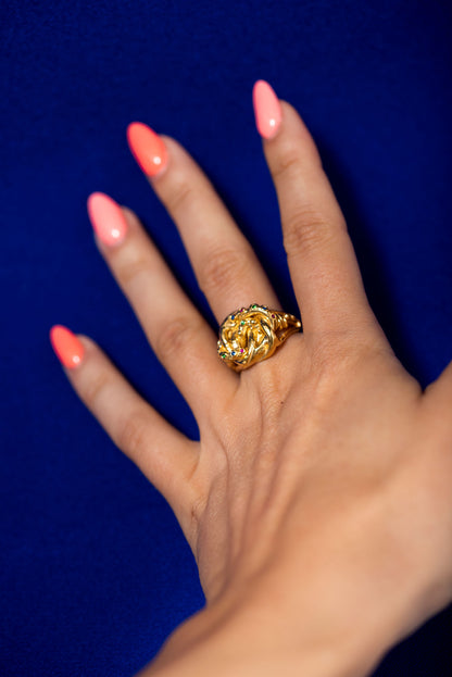 yakut safir tsavorit taşlı altın kaplama gümüş tasarım sarmal yüzük - joie image 3