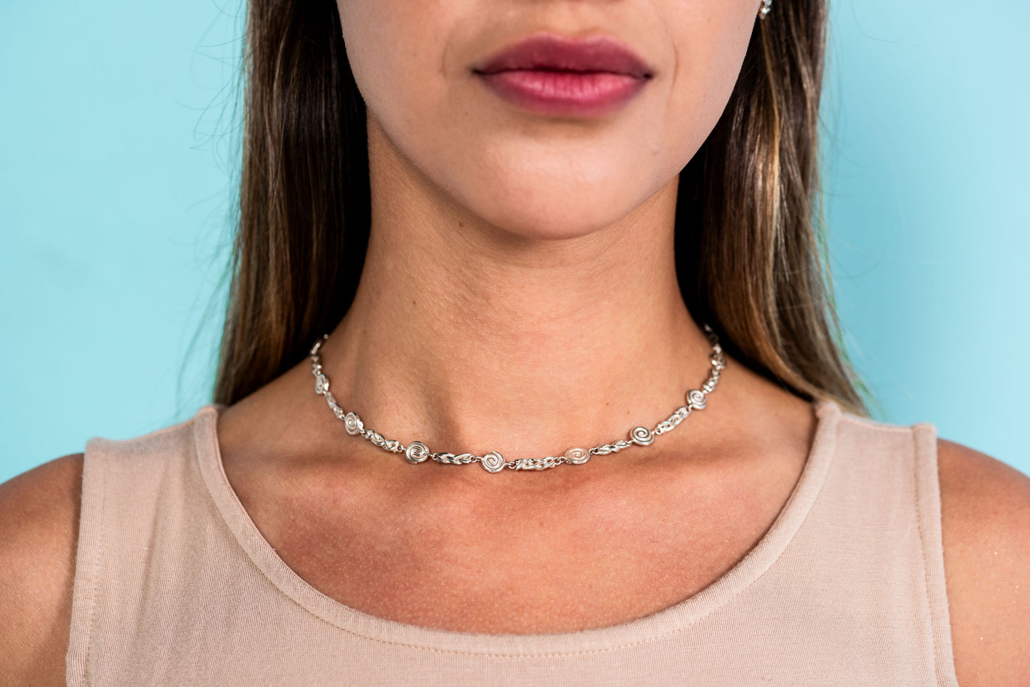 spiral ve örgülü gümüş kolye - marine image 2