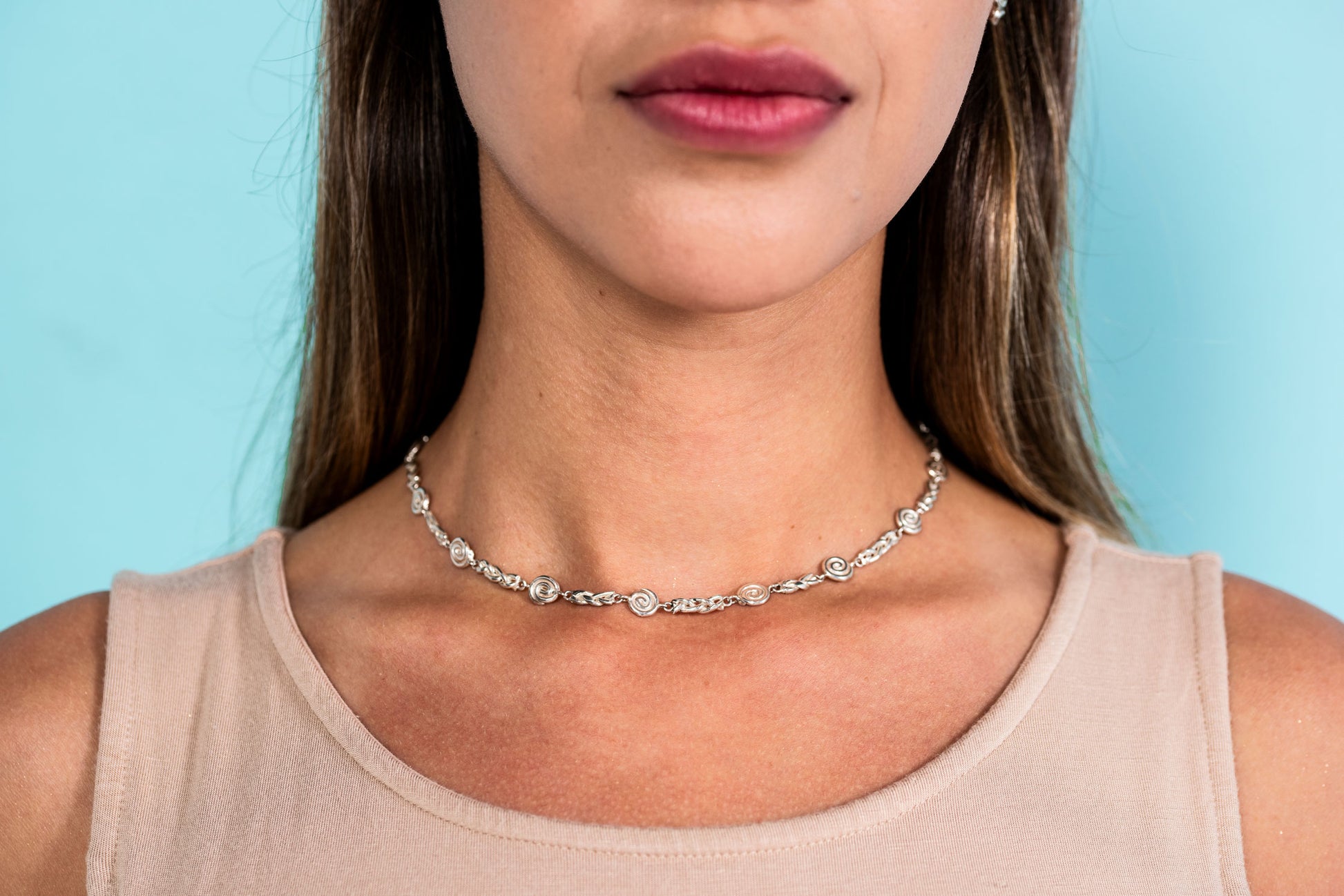 spiral ve örgülü gümüş kolye - marine image 2