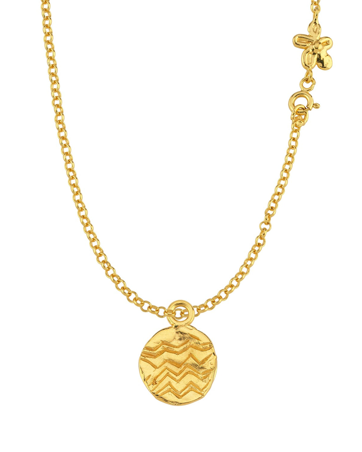 Altın Kaplama Gümüş Yuvarlak Kolye Ucu - Dalga ve Çiçek