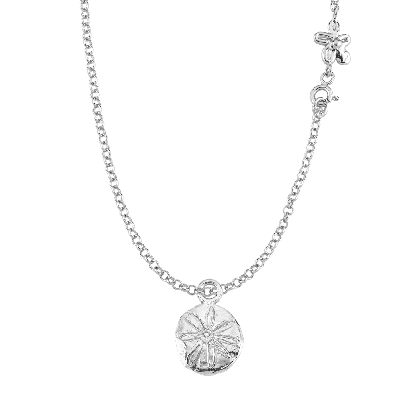 Gümüş Yuvarlak Kolye Ucu - Dalga ve Çiçek