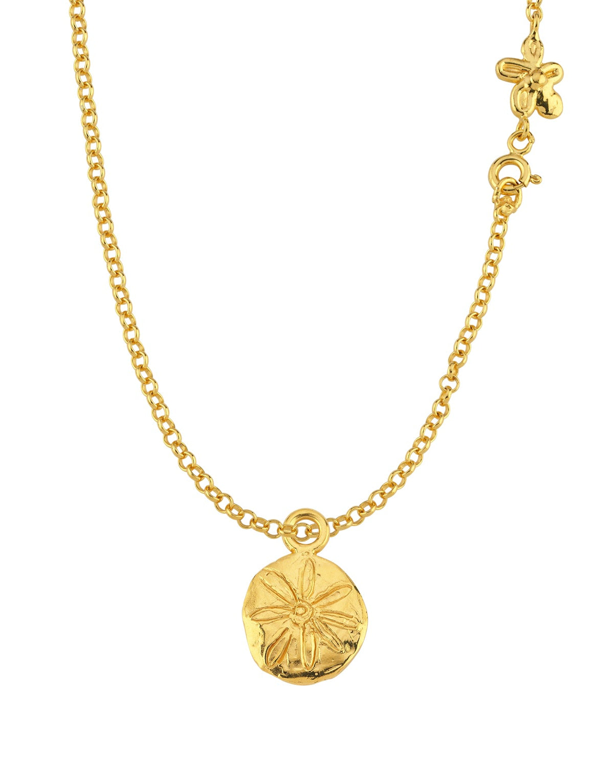 Altın Kaplama Gümüş Yuvarlak Kolye Ucu - Dalga ve Çiçek