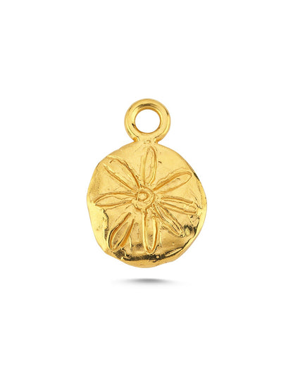 Altın Kaplama Gümüş Yuvarlak Kolye Ucu - Dalga ve Çiçek