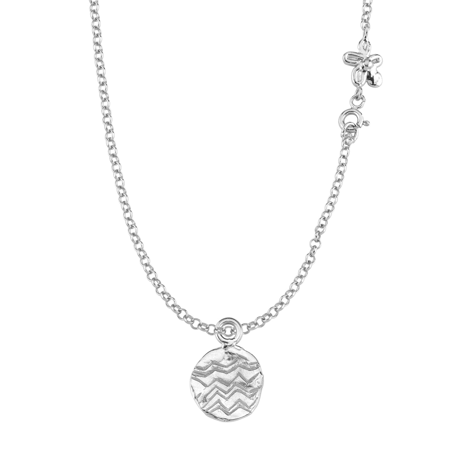 Gümüş Yuvarlak Kolye Ucu - Dalga ve Çiçek