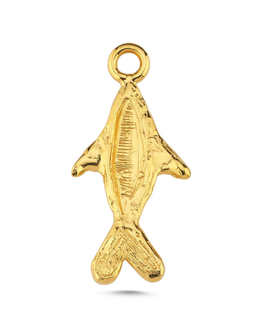 Altın Kaplama Gümüş Kolye Ucu - Büyük Balık