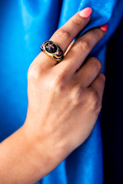 mine gümüş işlemeli ametist yakut taşlı altın kaplama yıldız yüzük - étoile image 4