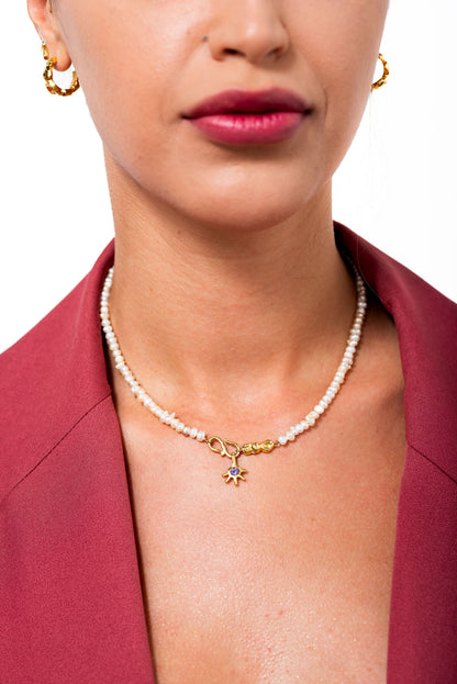 inci dizili altın kaplama gümüş kolye - perle crème image 2