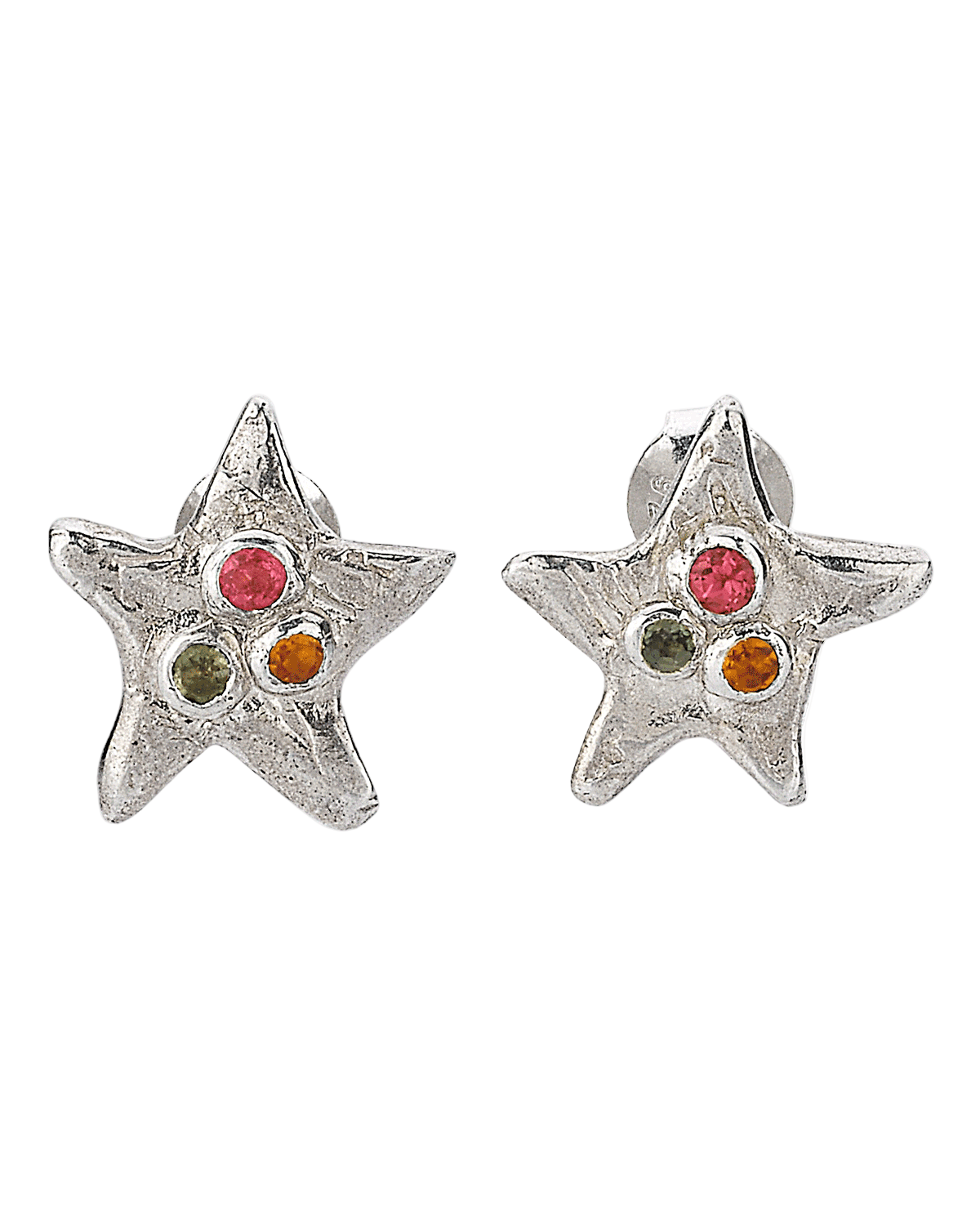 üç renk turmalin taşlı gümüş yıldız küpe - admiratio image 0