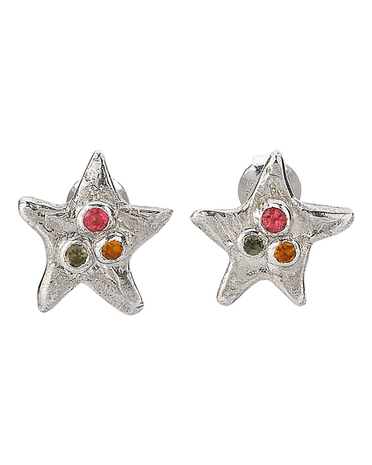 üç renk turmalin taşlı gümüş yıldız küpe - admiratio image 0