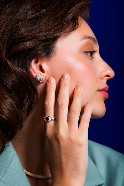 peridot sitrin lal taşlı gümüş nokta küpe - nourriture image 3