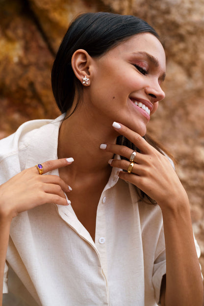 üç renk turmalin taşlı gümüş yıldız küpe - admiratio image 2