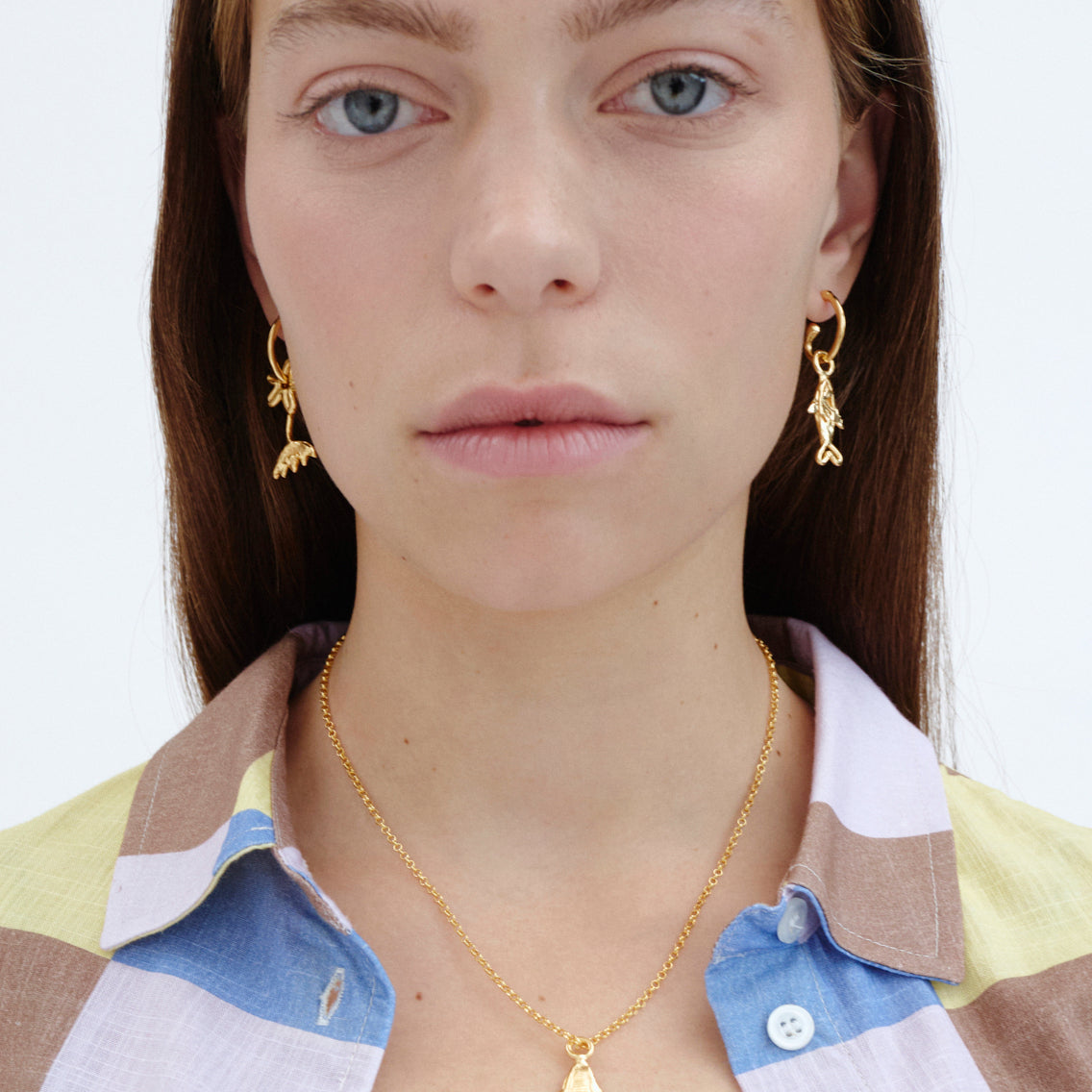 altın kaplama gümüş tek halka küpe - virgül image 2