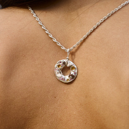 sitrin, yakut ve taş gömülü gümüş kolye - çakıllar image 2