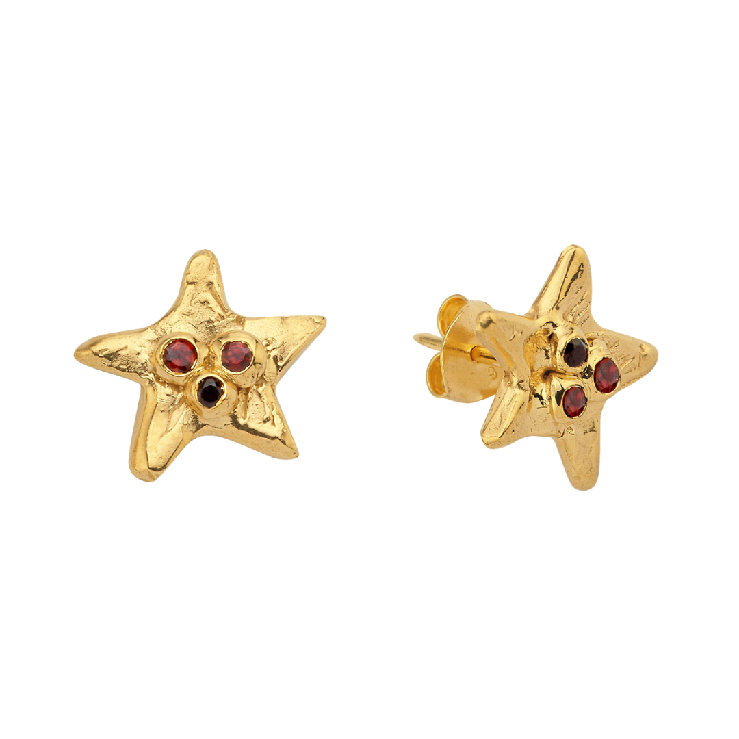 Garnet taşlı altın kaplama gümüş küpe