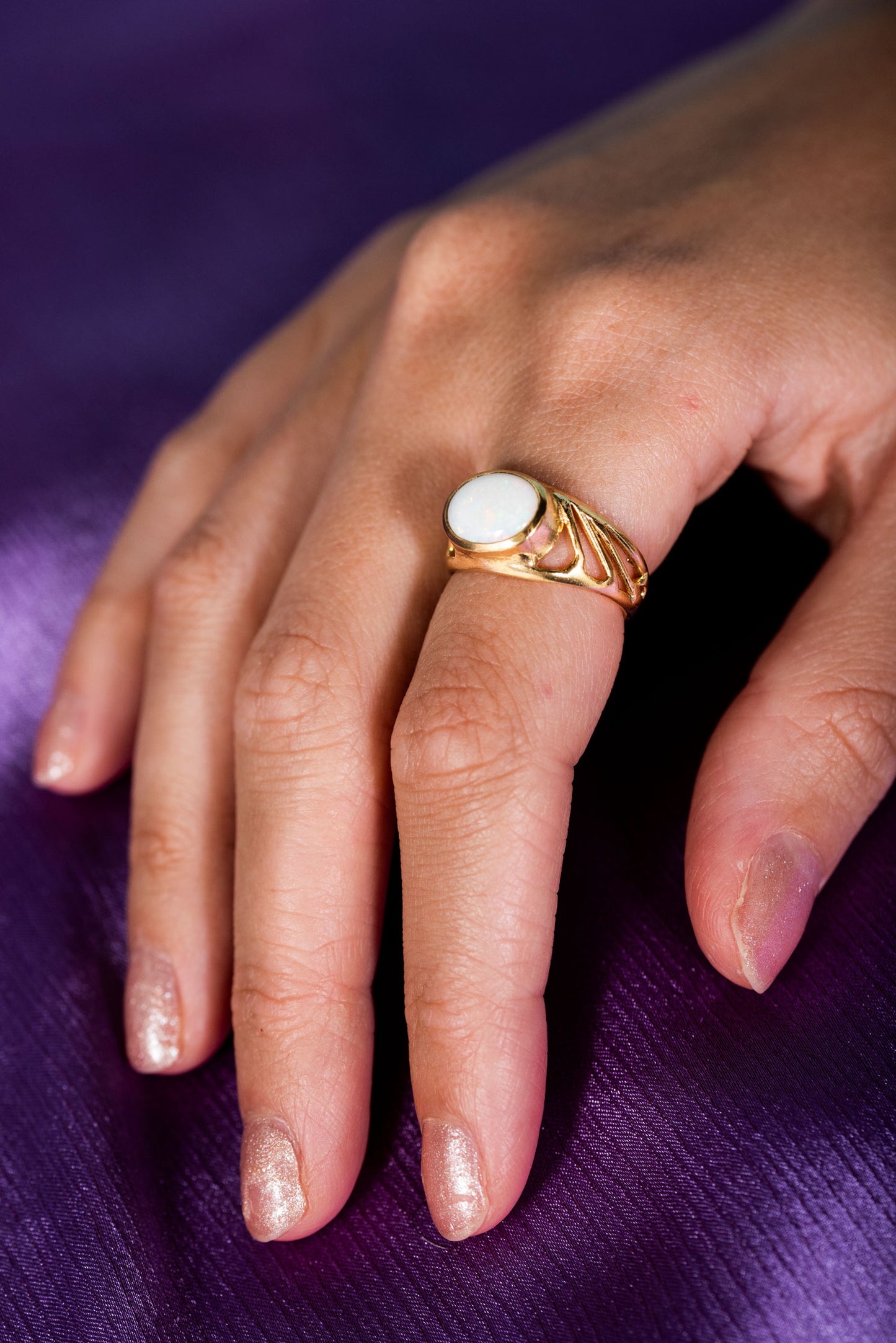 opal taşlı altın kaplama gümüş tasarım yüzük - lune image 2