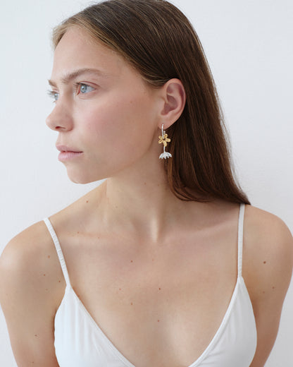 altın kaplama ve gümüş küpe seti - ters lale, küçük çiçek ve küçük balık image 3