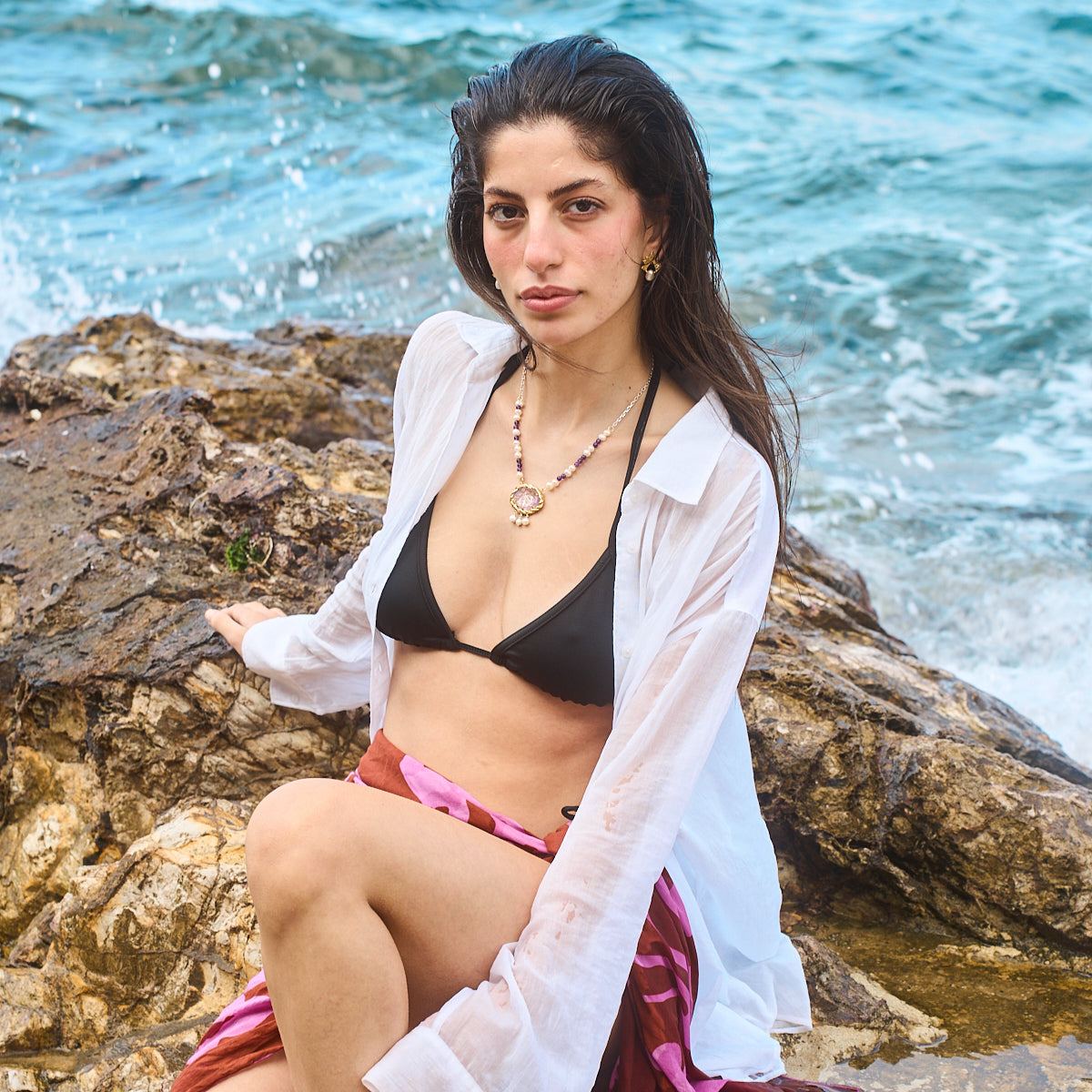 inci ve ametist taşlı gümüş ve altın kaplama kolye - denizin sırrı image 3