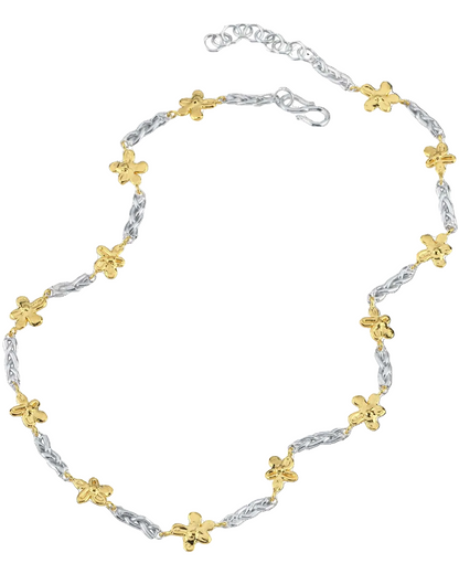 altın kaplama ve gümüş örgülü ve çiçekli kolye image 1