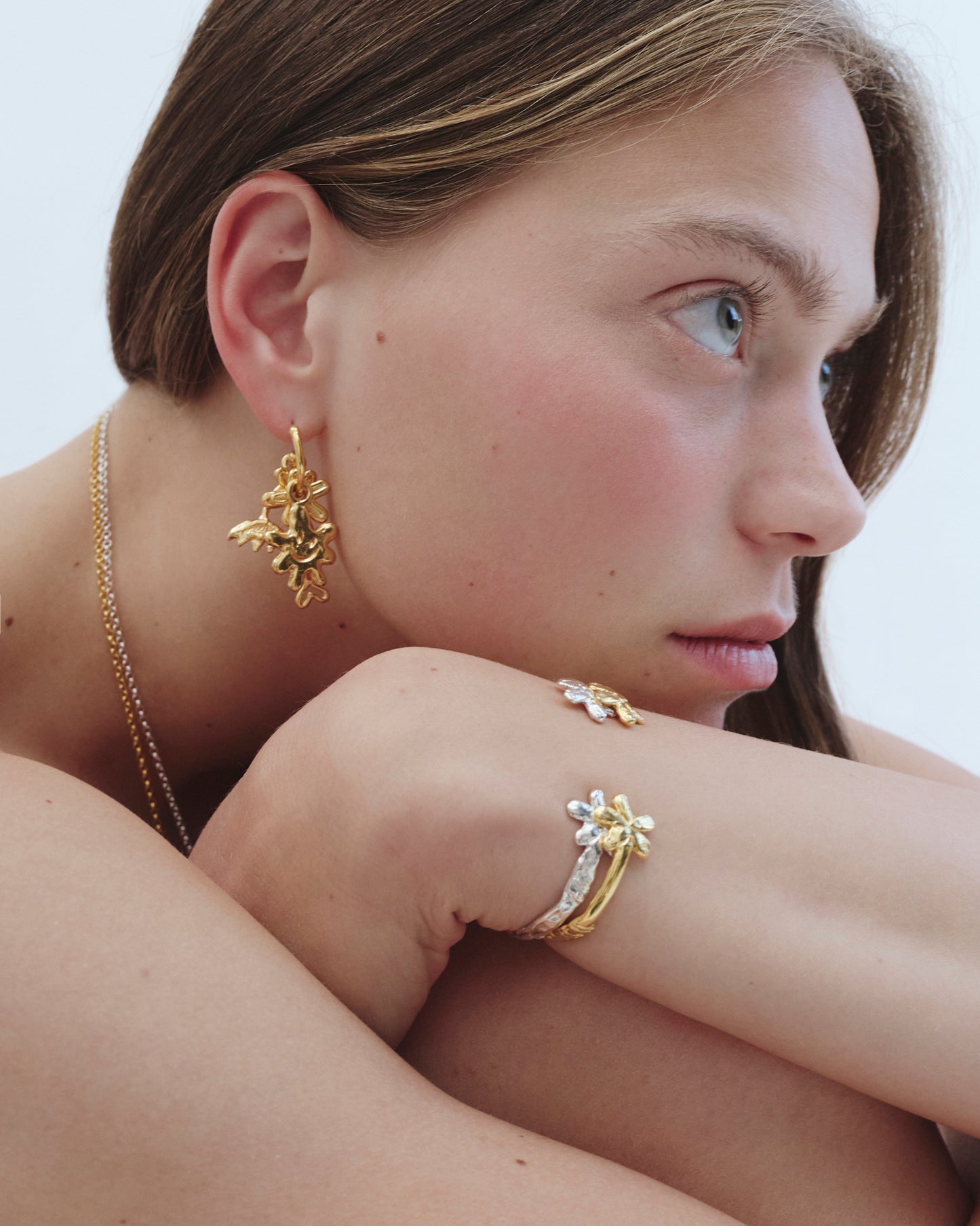 altın kaplama gümüş bilezik - çiçek image 2