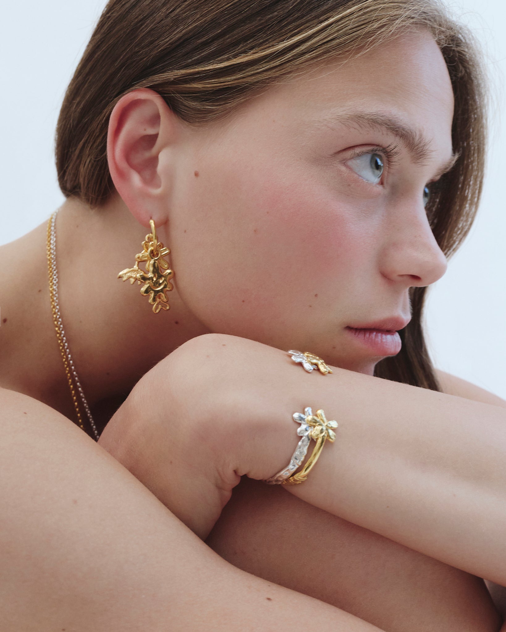 altın kaplama gümüş bilezik - çiçek image 2