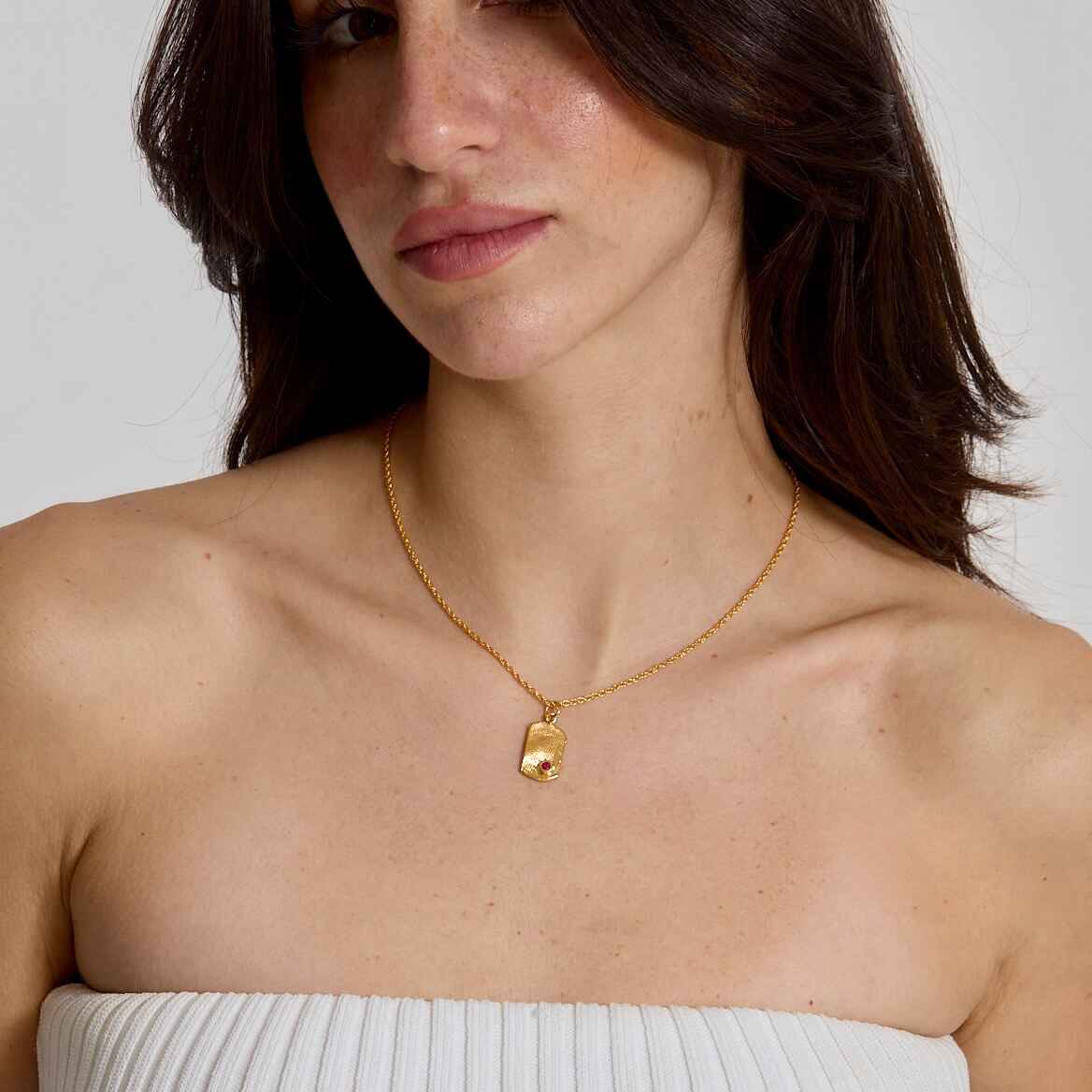 gümüş üzerine altın kaplama taşlı parmak izi kolye - no 5 image 1