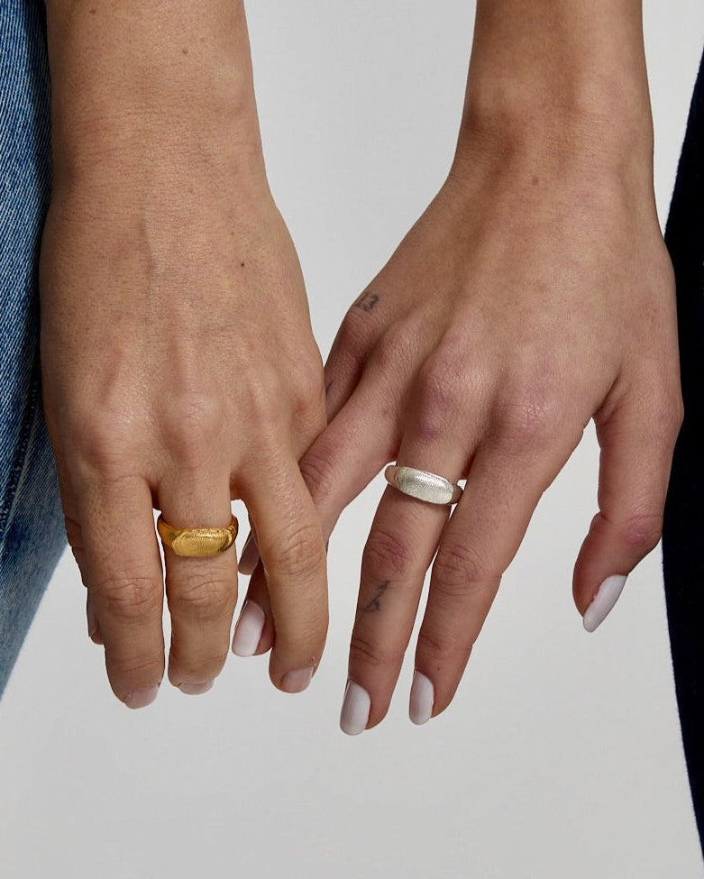 gümüş üzerine altın kaplama parmak izi yüzük